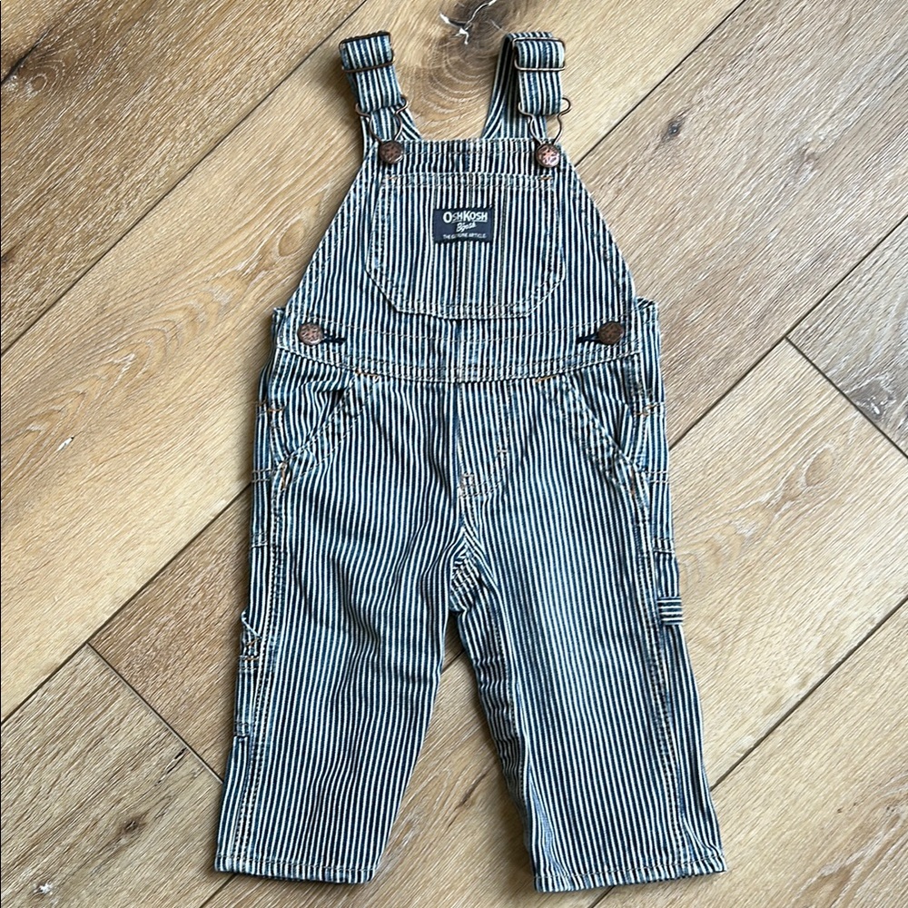 Vintage OshKosh Overalls Vestbak 9 Months Bibs Pinstripe Railroad